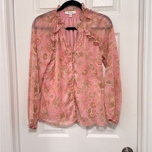 Pink Floral Ruffle Blouse